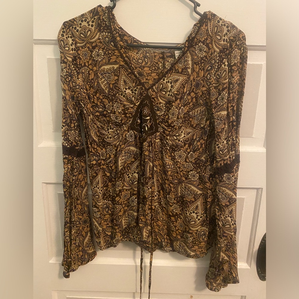 Vintage 2000s Brown Paisley and Floral Print Top